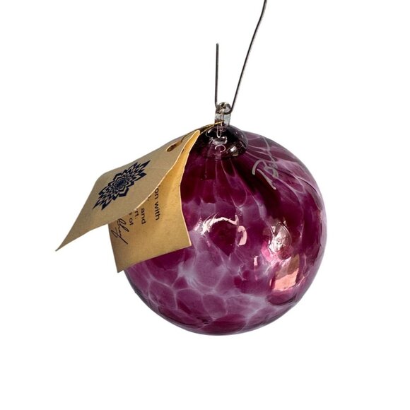 Handblown Spirit Ball Signed By Bruce Grauf 3.5" Purple Glass Ornament Made In U - Picture 4 of 6